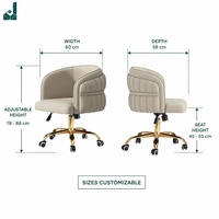 Chaise de bureau moderne à dossier moyen en cuir beige avec surpiqûres verticales et base plaquée or, pivotante, pour espace de réception