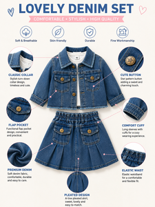 Giacca di jeans vintage da ragazza 2026, stile retrò con colletto a risvolto, maniche lunghe, giacca corta in denim, capospalla casual blu per bambini, moda boutique - Product Image 5
