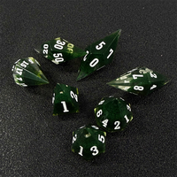Ensemble de dés polyédriques peints à la main en résine verte fragmentée, écologiques et durables, 7 pièces, avec D20 pour les jeux de rôle de table DND