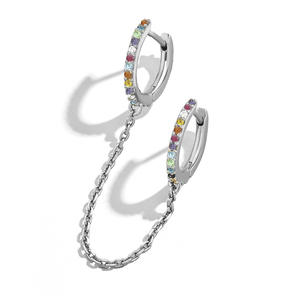 Huitan OnePCS Offre Spéciale deux <span class=keywords><strong>trous</strong></span> Piercing boucles <span class=keywords><strong>d</strong></span>'oreilles pour femmes brillant cristal Zircon <span class=keywords><strong>3</strong></span> métal couleur chaîne <span class=keywords><strong>boucle</strong></span> <span class=keywords><strong>d</strong></span>'<span class=keywords><strong>oreille</strong></span> bijoux de fête - Product Image 5