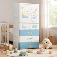 Armario Portátil de 5 Niveles para Niños, Bonito y Moderno, Armario de Plástico con Diseño de Dibujos Animados para Guardar Ropa, para Dormitorio o Sala de Estar