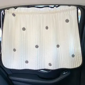 Universal Foldable Sliding Embroidery Sunshade Car Side Window Curtain For Girl With Suction Cup