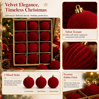 Décoration de maison de vacances : Lot de 12 boules de Noël floquées en velours doux (6-8 cm) pour suspendre à l'arbre, en boîte, vente en gros