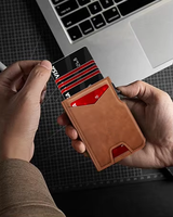 Dompet Pria Premium Mewah RFID Mikrofiber Lipat Dua Magnetik dengan Tempat Kartu Pop Up, Penjepit Uang, Kantong Depan, Tempat Kartu Kredit, Gaya Bisnis