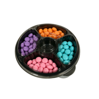 Plateau à collation personnalisé avec logo, vente en gros de chocolats, bonbons, gommes, conteneur en plastique à 5 compartiments, boîte à bonbons transparente pour les confiseries