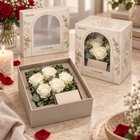 Boîte cadeau rigide personnalisée pour la Saint-Valentin, rose blanche, avec fenêtre transparente en PVC, impression CMYK, couvercle et base laminés brillants