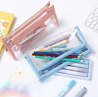 Trousse à crayons triangulaire imperméable grande capacité, style coréen, en plastique – Design simple, PVC transparent pour l'école et le bureau