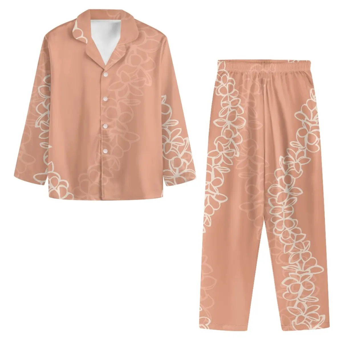 Pijamas con botones y estampado personalizado bajo demanda, Hawaii Puakenikeni, patrón de flores, ropa de dormir para mujer, trajes adecuados para primavera y otoño