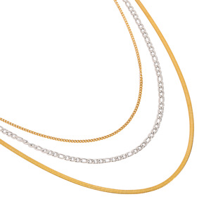 สร้อยคอแบบหลายชั้น ทอง 18K สแตนเลสสตีล ดีไซน์แบบแบน สีทอง-เงิน - Product Image 1