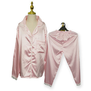 Pijamas de poliéster con botones de solapa para mujer, ropa de dormir al por mayor, conjunto de pijama de dos piezas para primavera y verano para mujer - Product Image 1