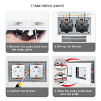 Prise murale EU série F 157 mm avec port USB Type C, 16 A, 2 prises, panneau en verre trempé noir métallique, double prise Schuko