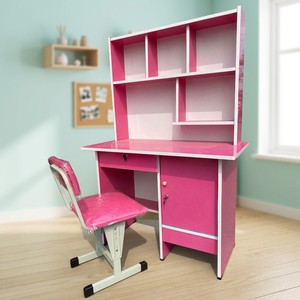 Modern Pink Student Desk with Built-In Bookshelf 1 Seat Dimensions 1.45m X 1.2m X 0.45m - Product Image 3