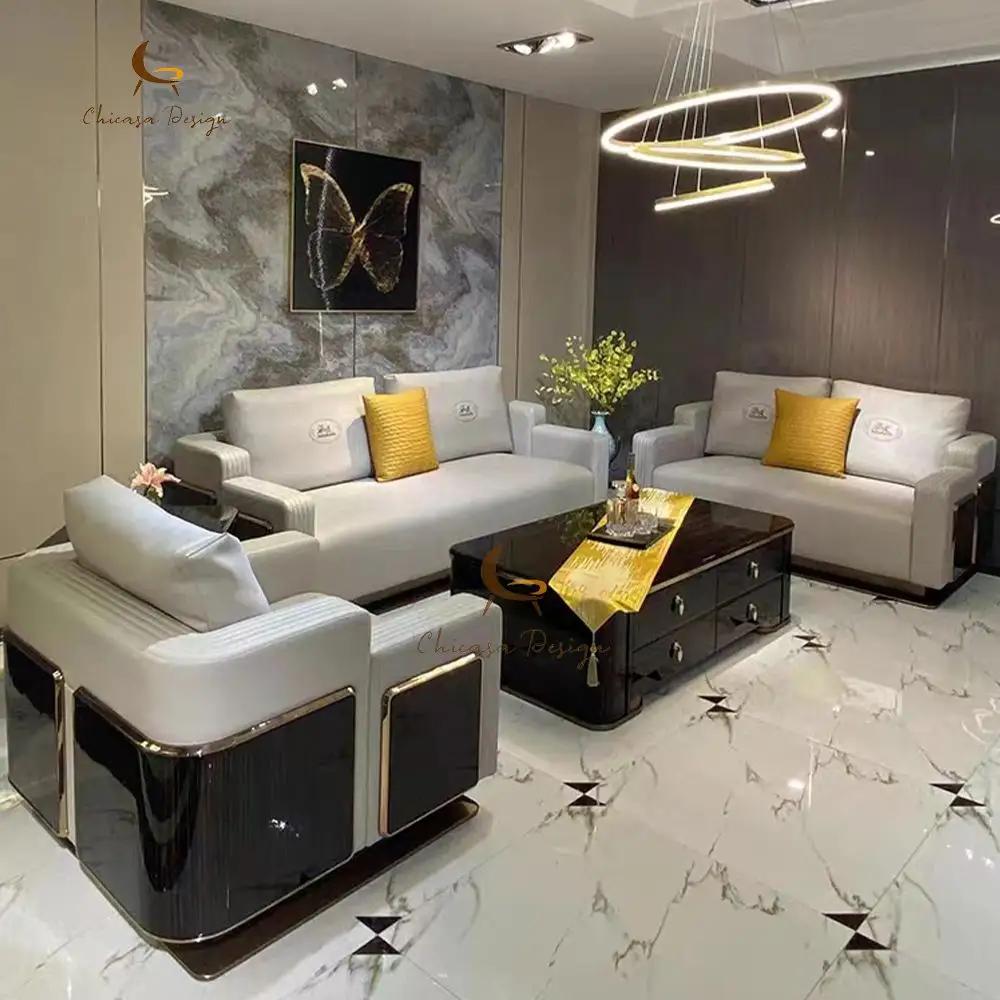 Design Premium Villa Sofa Set Leather Sectional Couch Customize Sofa Set