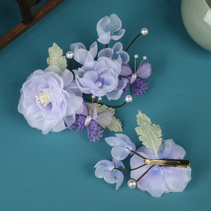Pinza de Pelo con Diseño Original 2024, Hecha a Mano, con Mariposa Plateada en Color Morado, Accesorio para el Cabello para Mujeres, Estilo Hanfu - Product Image 3