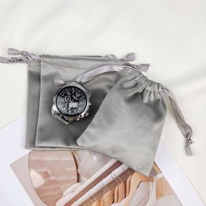Pochette à cordon en velours gris épais et doux, sac de rangement de luxe pour bijoux et montres, doublure douce, anti-rayures, anti-poussière, petit sac cadeau - Product Image 2
