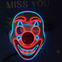 Masque de Clown Lumineux LED Noir en PVC pour Halloween, Masque de Cosplay Amusant, Masque de Fête Effrayant Clignotant, Vente en Gros, Fonctionne avec Piles AA, En Stock