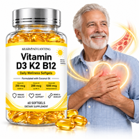 Complément alimentaire personnalisable 3-en-1 Vitamine D3 K2 B12 en gélules molles pour le soutien quotidien de la synthèse de la vitamine D et la santé cardiaque, Marque privée
