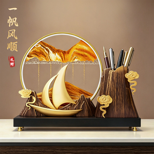 Porte-stylo Voilier avec Peinture de Sable Flottant, Ornement de Bureau de Luxe, Décoration de Bureau, Cadeau pour Dirigeants et Enseignants - Product Image 1