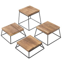 Présentoirs carrés en bois brûlé et métal noir poli pour aliments / Supports à pizza, décoration de fêtes, lot de 4