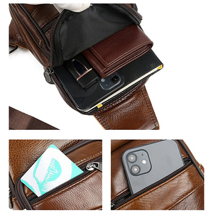 Nueva tendencia calidad deporte al aire libre portátil impermeable Crossbody Real cuero antirrobo bolsillo Vintage cuero pecho bolsas para hombres - Product Image 2