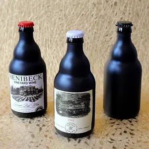 定制标志330毫升高品质黑啤酒瓶磨砂黑色空玻璃啤酒瓶铝盖