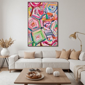 Peinture à l'huile hexagonale entièrement faite à la main, encadrée, pour chambre à coucher, salon, chambre d'enfant, décoration murale - Product Image 1