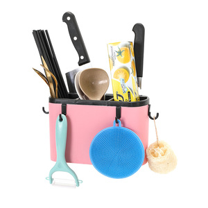 Wall Mounted Kitchen Organizer Plastic Utensil Holder Multi Function Storage Rack For Kitchen Minimalist Design - Product Image 5