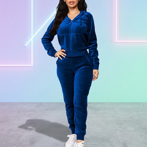 Women's <b>Velvet</b> Hooded Zip-Up <b>Tracksuit</b> Set Full Sleeve Solid Color Casual 2 Piece Sweatpants With Pockets All Seasons Wear - Product Image 1