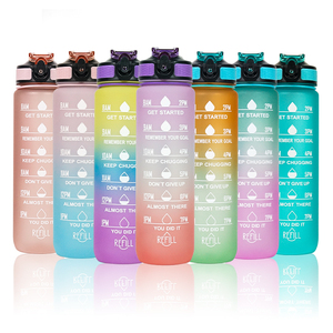 Bán buôn leakproof thể thao BPA free 1L 32oz waterbottle motivational chai nước với rơm và thời gian đánh dấu - Product Image 3