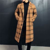 Manteaux en laine pour hommes, mode automne-hiver 2025, à carreaux, à simple boutonnage, à revers, longs, décontractés, pardessus, grande taille
