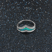 Bague Chevron en Argent Sterling avec Opale Bleue, Bague Chevron en Argent Massif avec Opale Bleue