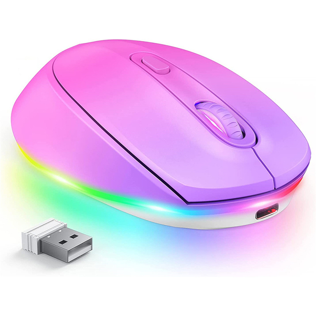 Wireless LED RGB Backlit Quiet Rechargeable Mouse 3-Button Ergonomic Portable Small Cordless Mouse-Girls Gift in Stock