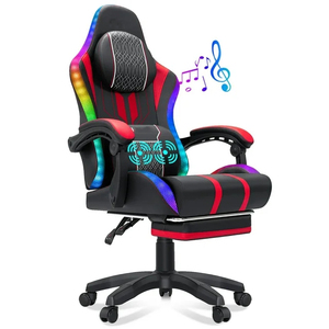 Chaise de jeu avec haut-parleurs <span class=keywords><strong>Bluetooth</strong></span> et lumières LED RVB, chaise de jeu ergonomique avec massage et repose-pieds, livraison gratuite - Product Image 1