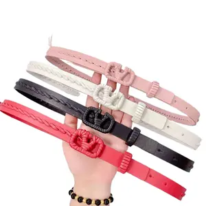 Slim Ladies Pu Belts Thin Skinny Belts Braided with Plaitted V shape Buckle Can customize