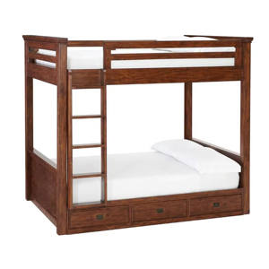 Meubles en bois pour enfants, lit superposé double en bois massif moderne pour enfants avec escalier - Product Image 1