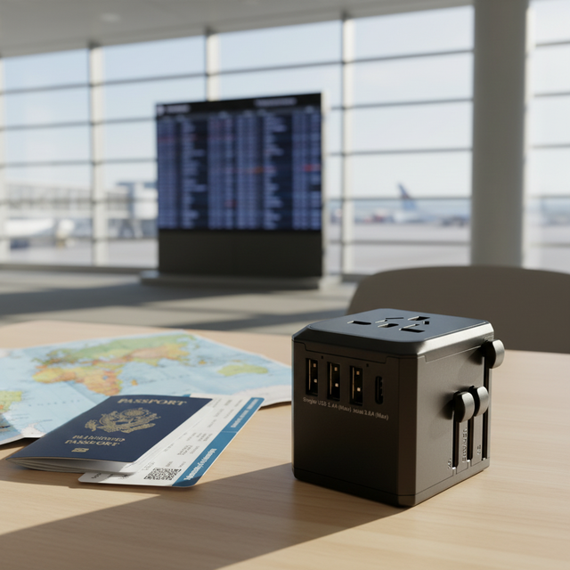 Universal Black Aluminum Alloy Travel Adapter 4 USB-C Ports for Laptop Mobile Phone Camera & LED AC Smart Charging