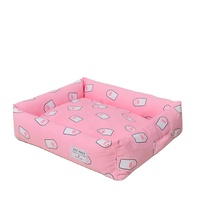 Lit pliable pour chien et chat, respirant, durable, motif carré de dessin animé, avec rembourrage en mousse à mémoire de forme, housse amovible, utilisable toute l'année