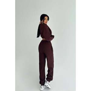 ชุดเซ็ตสองชิ้นสีน้ำตาลแบรนด์ Brimsley ทรงหลวมสไตล์สาวออฟฟิศ เสื้อถักลำลอง กางเกงขายาวระดับเข่า สำหรับฤดูใบไม้ร่วง/ฤดูหนาว - Product Image 1