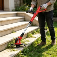 L&P 230V 600W 10000 tr/min 30 cm 1,6 mm Tondeuse à gazon électrique télescopique à double alimentation avec rouleau de bordure et protection anti-éclats 96-126 cm