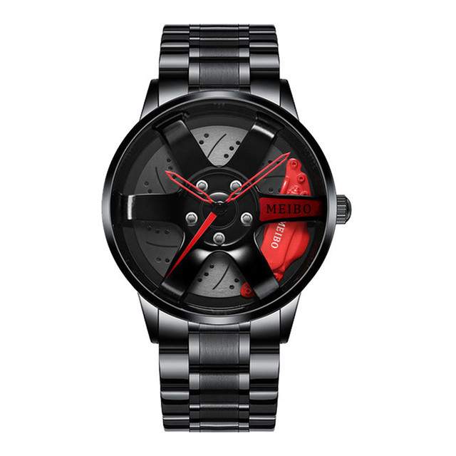 Fashion Design Stainless Steel case Back Japan Movement Water Resistance Custom Sports Car Wheel Watch for Men