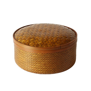 Handmade <b>Bamboo</b> Woven Storage Box Round With Lid Tea Ceremony Accessory Dustproof <b>Container</b> - Product Image 5