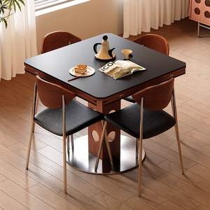 Solid Wood Square Folding Dining <b>Table</b> With Stone Top For <b>Small</b> Spaces - Product Image 1