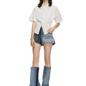 Shorts Vaqueros Casuales para Mujer, con Parches en Contraste de Color, Lavado Azul, 100% Algodón - Product Image 3