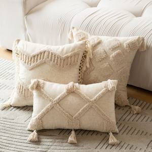 Funda de Cojín Bohemia Rectangular con Patrón Geométrico, de Felpa de Algodón y Poliéster, con Borlas Decorativas, para Sala de Estar y Hogar - Product Image 1
