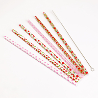 Lot de 6 pailles réutilisables écologiques tendance 2026 avec brosse, motifs variés et mignons, lavables, accessoires de bar à cocktails