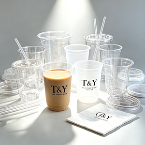 Gobelets et couvercles en plastique PET jetables de 12 oz et 16 oz, 14 oz, faible MOQ, pour Noël, vente en gros, avec logo personnalisé, pour café, bière, boissons, fêtes - Product Image 1