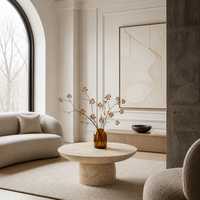 Table basse de salon moderne et minimaliste, luxueuse, en pierre de travertin naturelle, avec piétement en colonne, meubles pour la maison