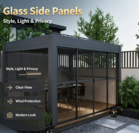 Gazebo moderne en aluminium à persiennes, éclairage LED, écrans d'intimité, toit rigide imperméable, résistant aux UV, verre trempé, résistant à la corrosion