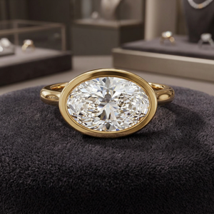 Anillo de Compromiso Solitario con Diamante Cultivado en Laboratorio de Corte Ovalado, Certificado IGI, Engaste en Bisel, Oro 10K/14K/18K, Plata 925/935, Aniversario de Bodas - Product Image 1