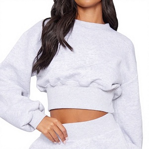 Sudadera corta de alta calidad 100% algodón para mujer, cuello redondo, etiqueta privada personalizada, ropa informal, hombros caídos, manga larga - Product Image 1